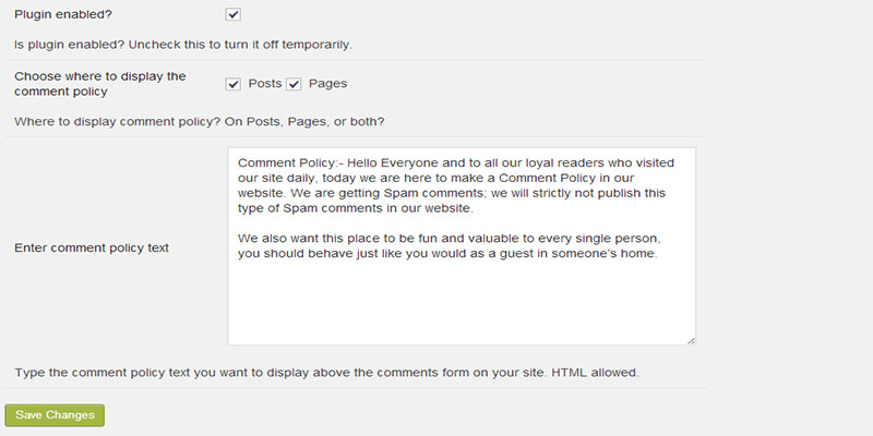 comment policy setting